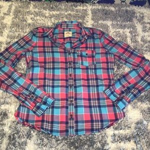 Hollister plaid printed button up top